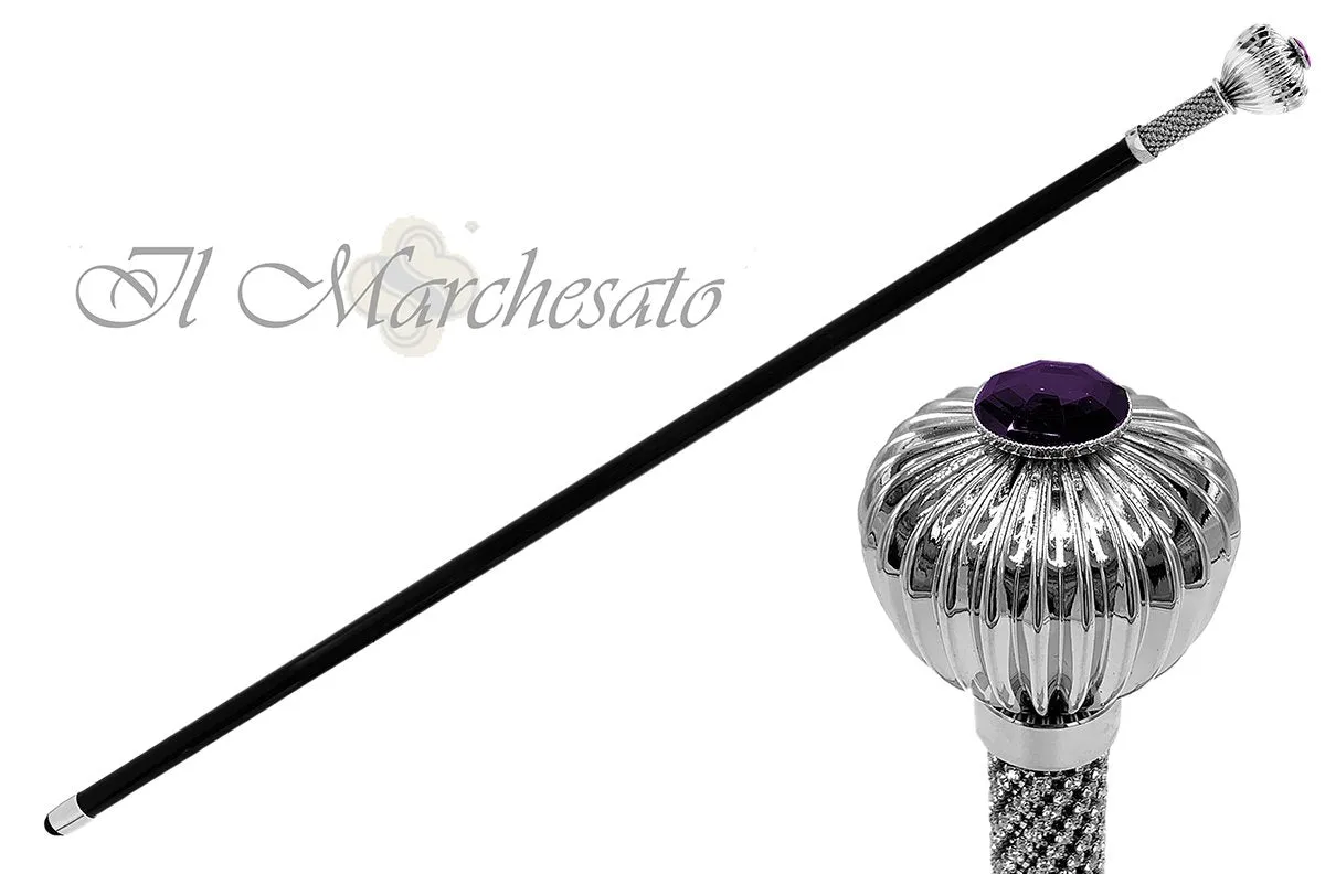 Silverplated "flower" walking stick with crystals