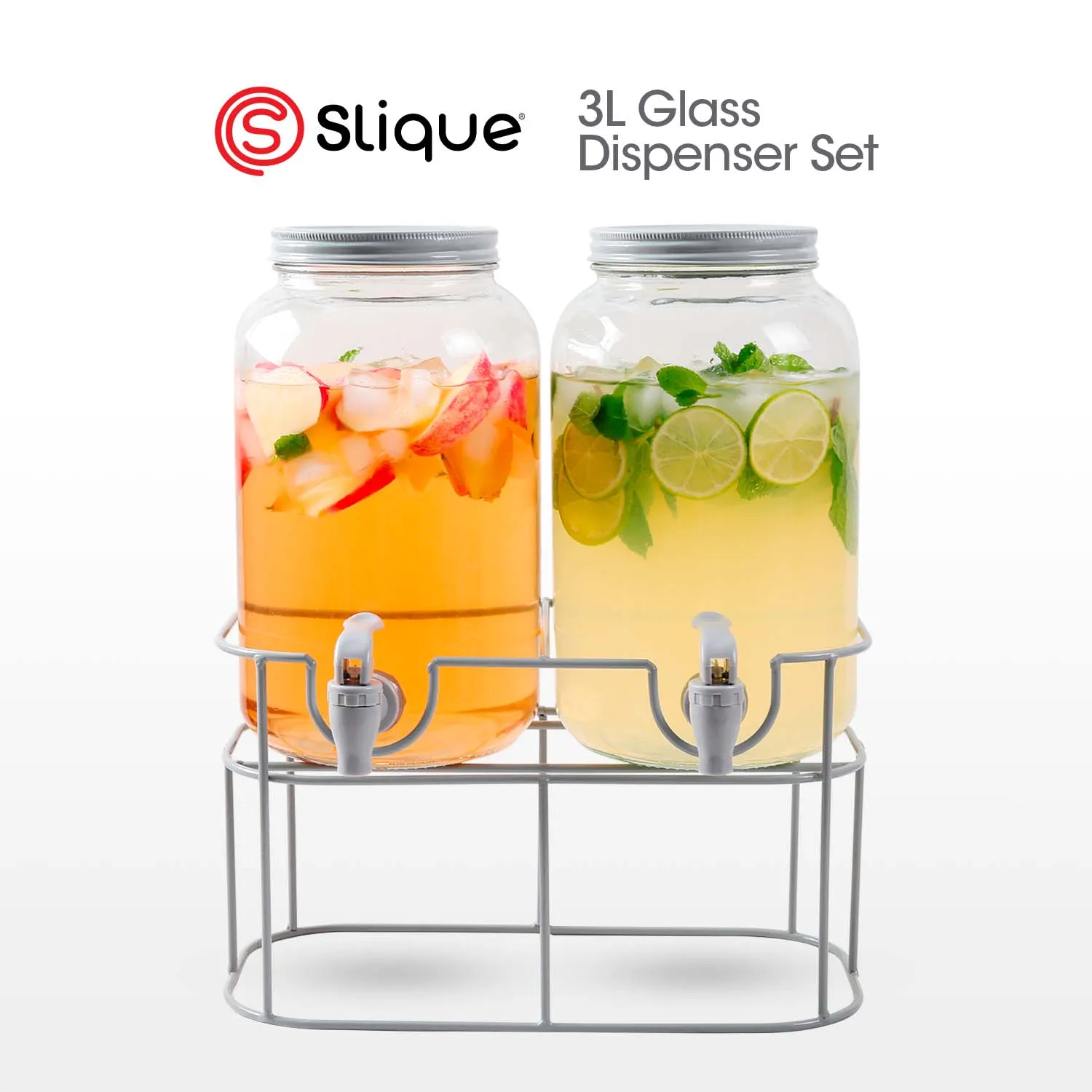 SLIQUE Glass Dispenser 3L Soda lime Metal Dual Rack