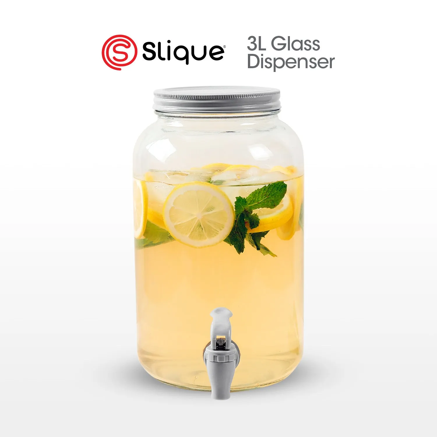 SLIQUE Glass Dispenser 3L Soda lime Metal Dual Rack