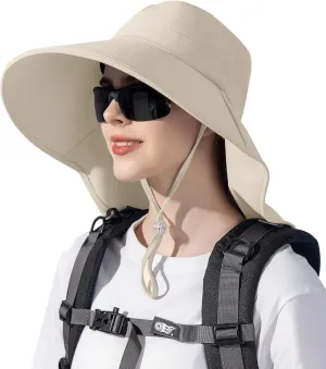 Sun Hats for Women UPF 50  Uv Protection with Ponytail Hole??Beach Wide Brim Hats Fishing Hats??Gardening Hat for Neck Flap