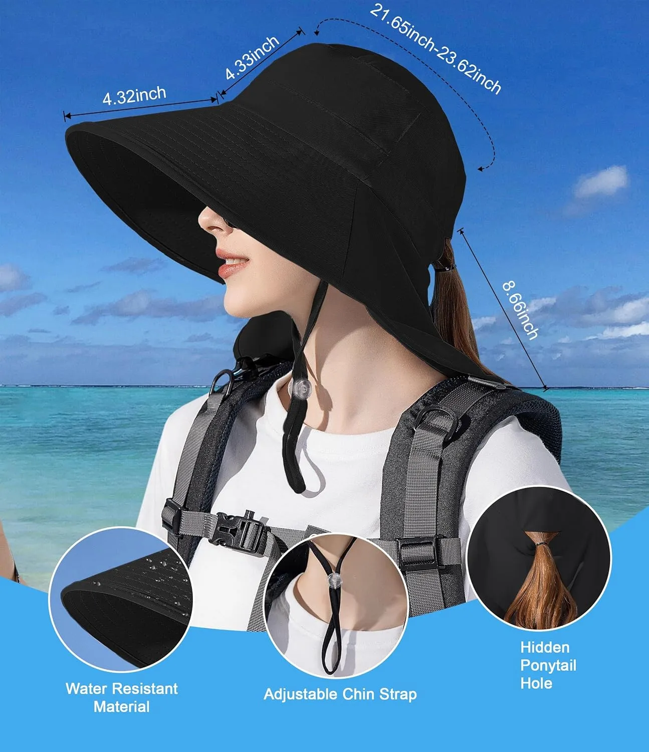Sun Hats for Women UPF 50  Uv Protection with Ponytail Hole??Beach Wide Brim Hats Fishing Hats??Gardening Hat for Neck Flap