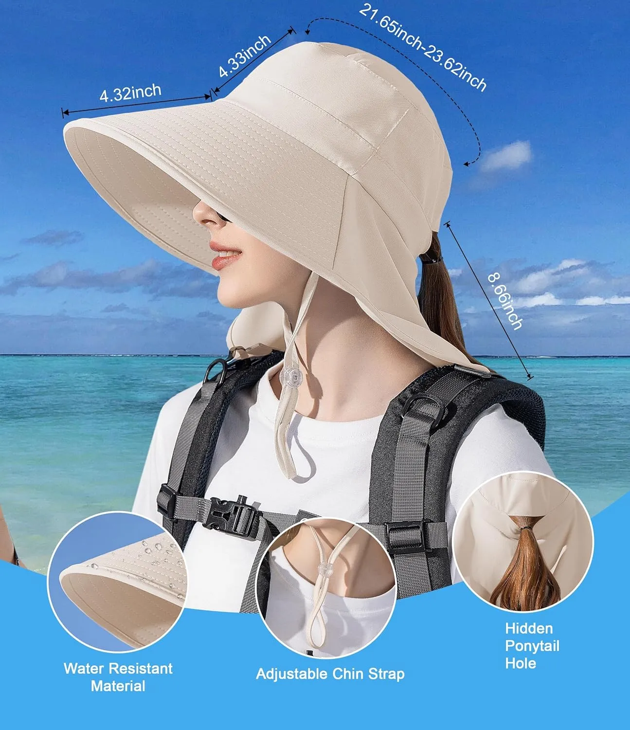 Sun Hats for Women UPF 50  Uv Protection with Ponytail Hole??Beach Wide Brim Hats Fishing Hats??Gardening Hat for Neck Flap