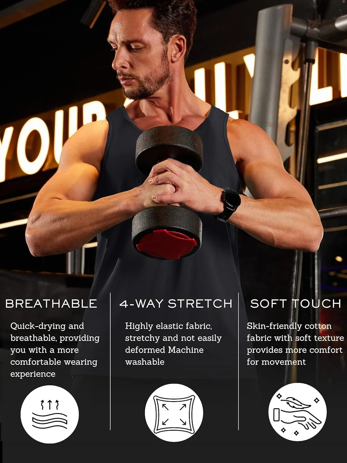 TACVASEN Men's Tank Top Cotton Moisture Wicking Muscle Shirt Summer Sleeveless Shirts Gym Workout Tank