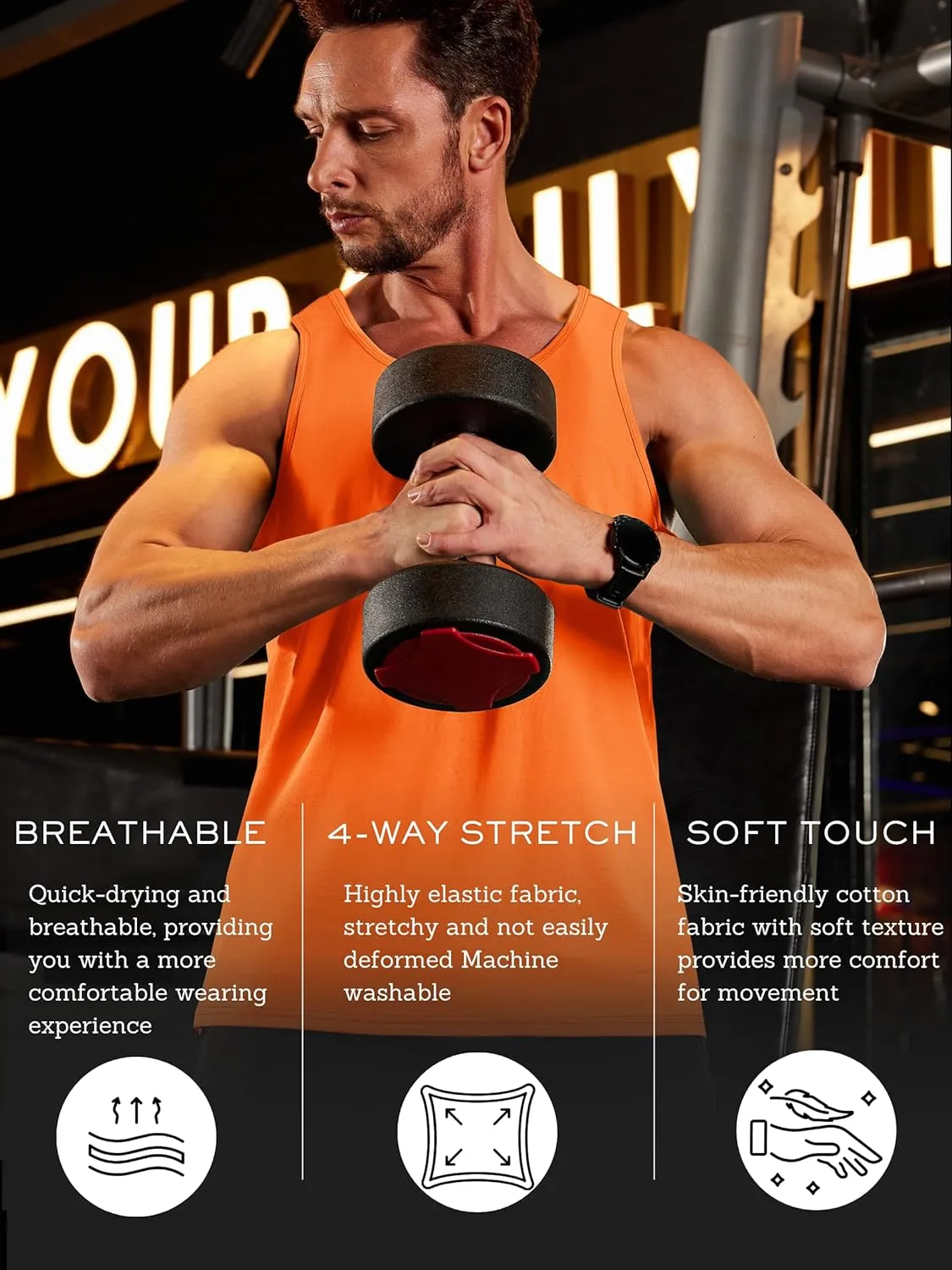 TACVASEN Men's Tank Top Cotton Moisture Wicking Muscle Shirt Summer Sleeveless Shirts Gym Workout Tank
