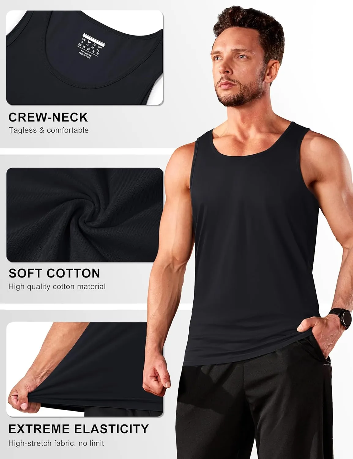 TACVASEN Men's Tank Top Cotton Moisture Wicking Muscle Shirt Summer Sleeveless Shirts Gym Workout Tank