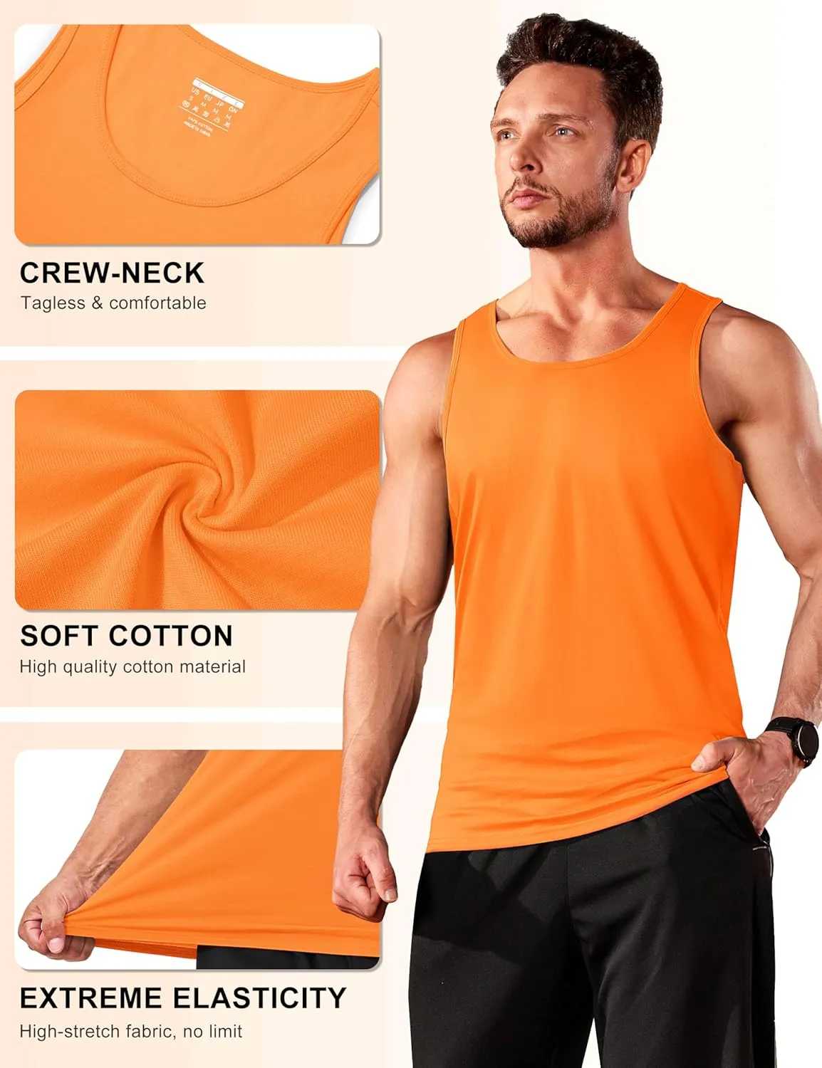 TACVASEN Men's Tank Top Cotton Moisture Wicking Muscle Shirt Summer Sleeveless Shirts Gym Workout Tank