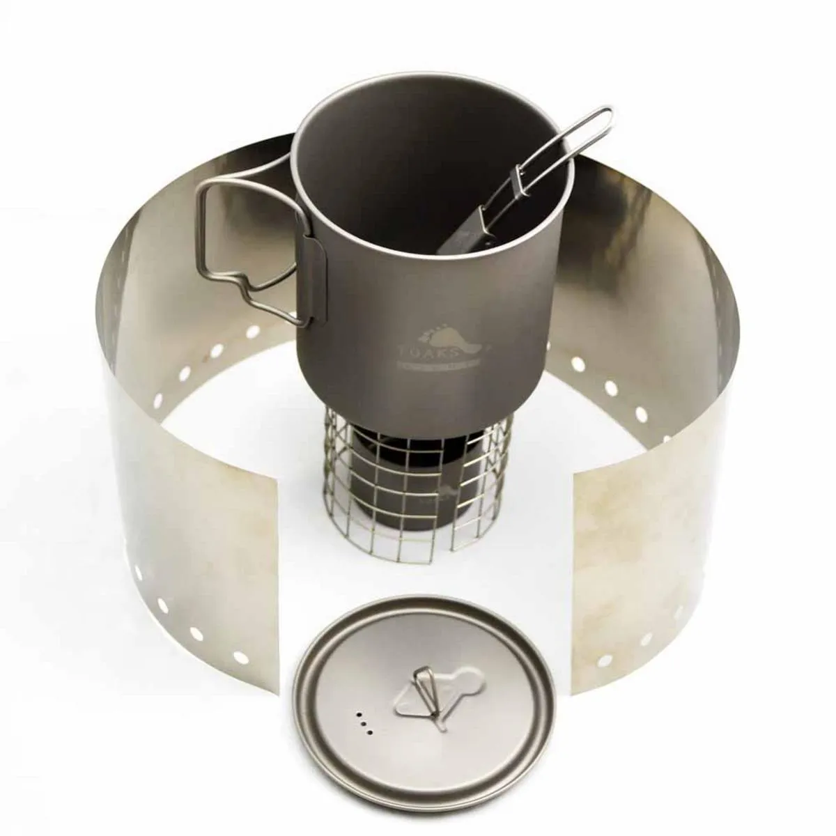 TOAKS Titanium Cook System - Ultra Thin Wall 650ml Pot & Siphon Alcohol Stove with Wire Pot Stand