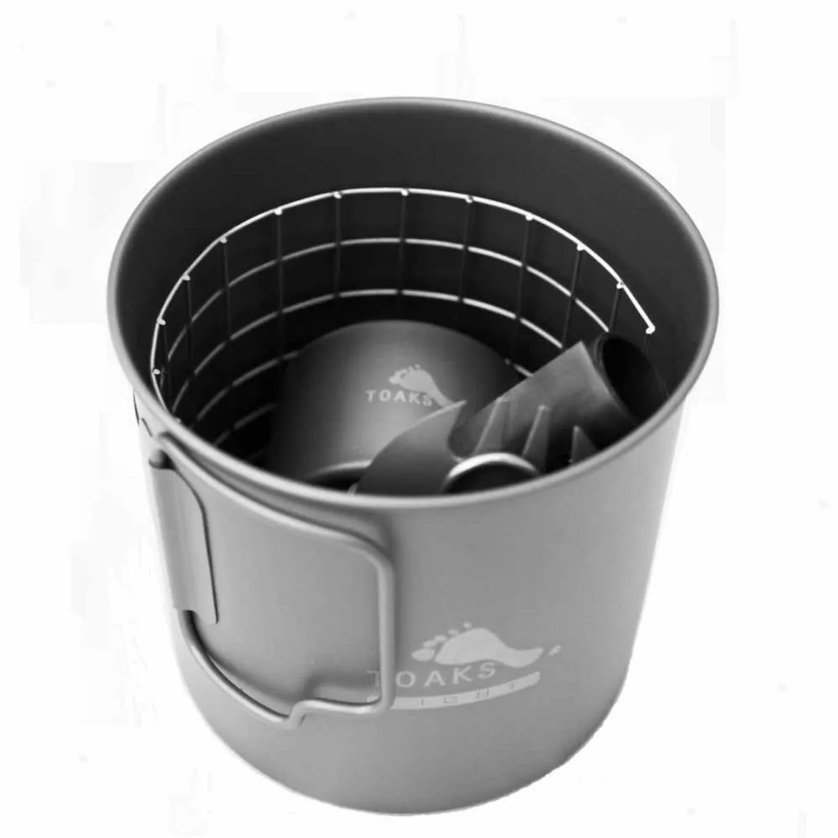 TOAKS Titanium Cook System - Ultra Thin Wall 650ml Pot & Siphon Alcohol Stove with Wire Pot Stand
