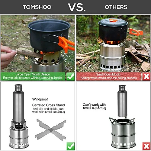 TOMSHOO Camping Stove & Backpacking Stove-Portable Folding Windproof Wood Burning Stove Compact Stainless Steel Alcohol Stove Outdoor Camping Hiking Picnic BBQ