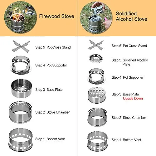 TOMSHOO Camping Stove & Backpacking Stove-Portable Folding Windproof Wood Burning Stove Compact Stainless Steel Alcohol Stove Outdoor Camping Hiking Picnic BBQ