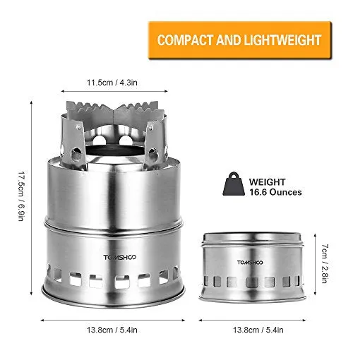 TOMSHOO Camping Stove & Backpacking Stove-Portable Folding Windproof Wood Burning Stove Compact Stainless Steel Alcohol Stove Outdoor Camping Hiking Picnic BBQ