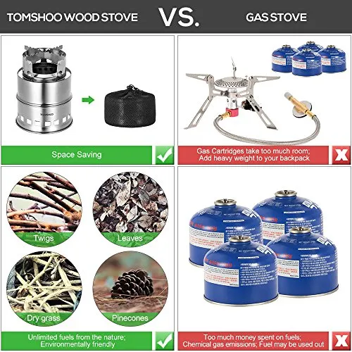 TOMSHOO Camping Stove & Backpacking Stove-Portable Folding Windproof Wood Burning Stove Compact Stainless Steel Alcohol Stove Outdoor Camping Hiking Picnic BBQ