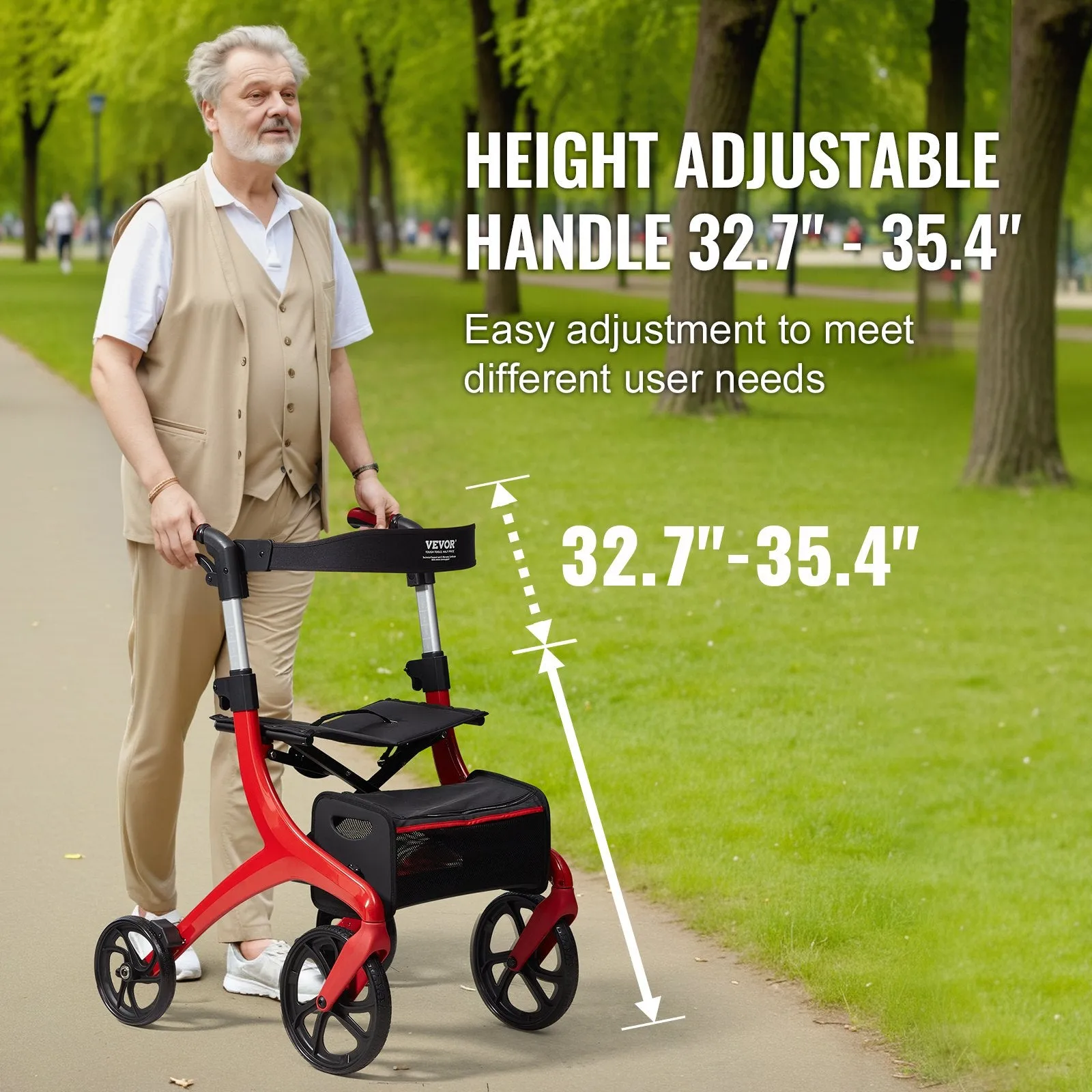 Vevor Rollator Walker Folding 300 lbs. Capacity with 4 Wheels and Storage Bag Aluminum New