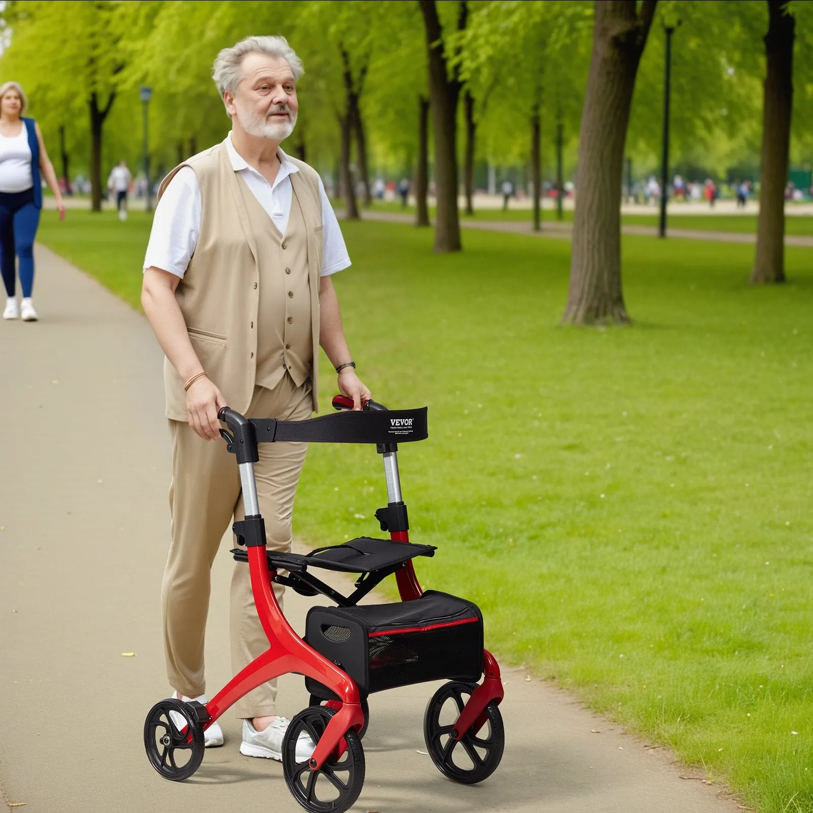 Vevor Rollator Walker Folding 300 lbs. Capacity with 4 Wheels and Storage Bag Aluminum New