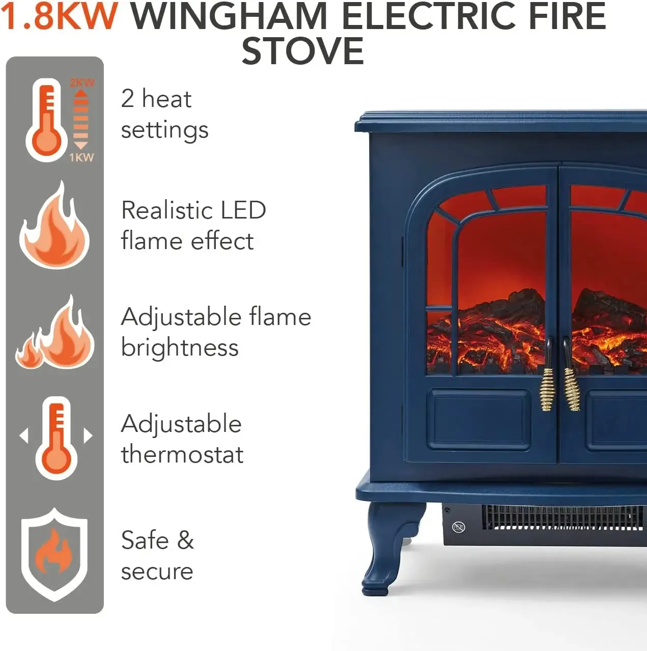 Warmlite 2KW Double Door Portable Electric Fire Stove Heater