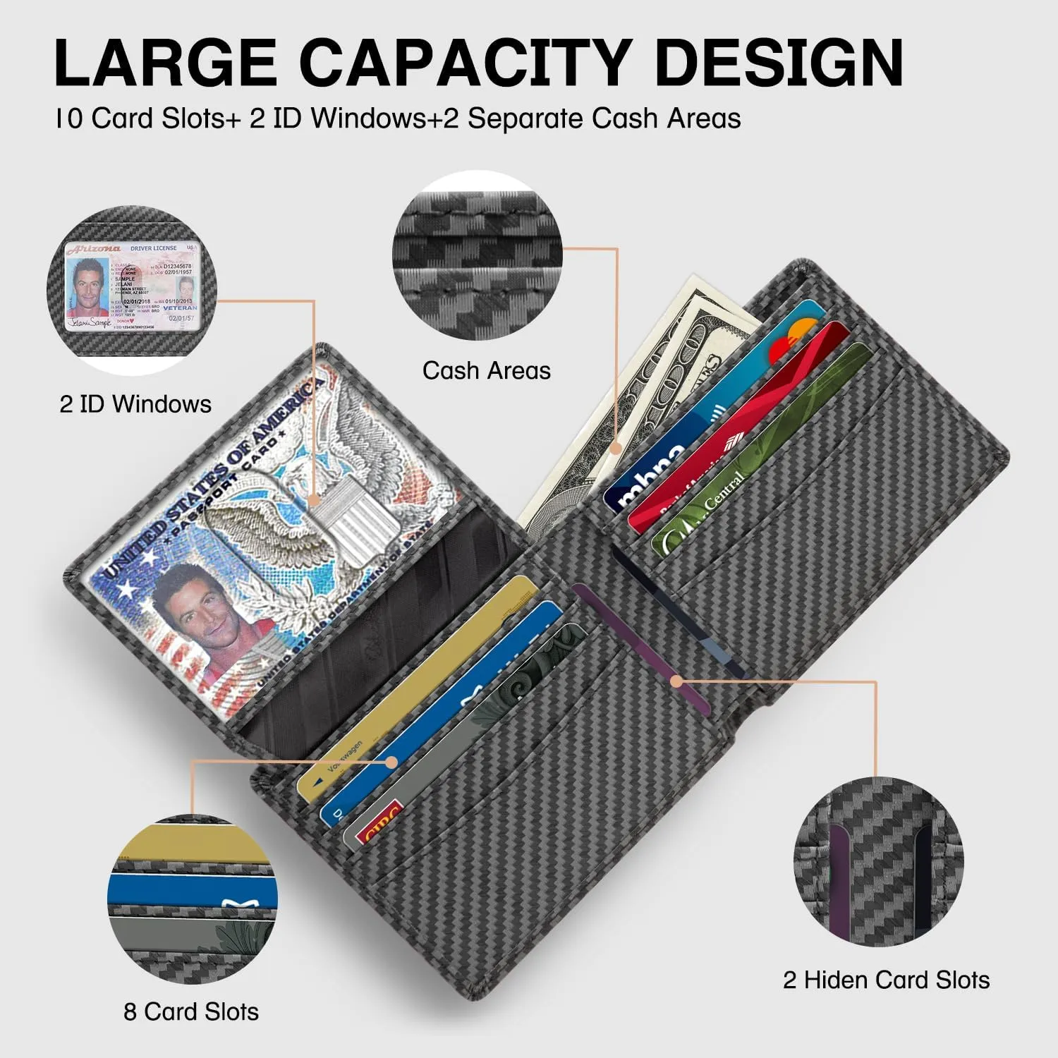 Zitahli Men's Wallets 12 Card Holder Slim Rfid Leather 2 ID Window With Gift Box Men's Accessories